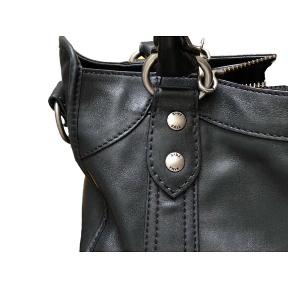 FRYE Black Melissa Zip Satchel Leather Hand Bag Purse W/ Crossbody Strap Dustbag - Picture 12 of 16